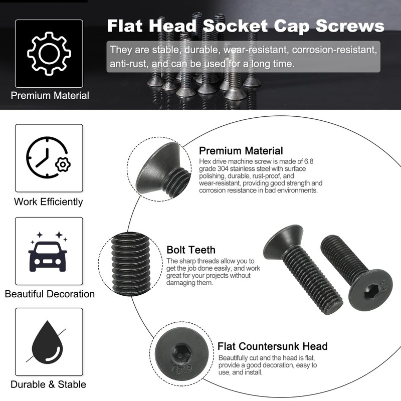 PATIKIL M10 x 40 mm Flat Head Socket Cap Screws,