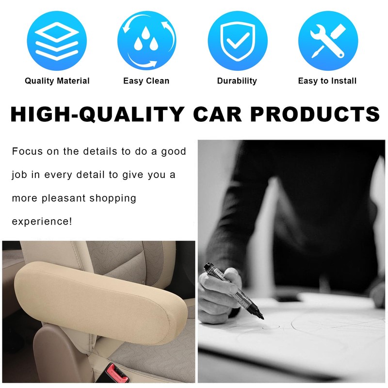 Dickno 2 PCS Car Front Seat Armrest Covers, Elastic Fabric