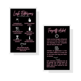 Lash Extension Aftercare Cards | 50 Pack | Eyelash Extension Supplies | 2x3.5" inches Business Card Size | Black with Neon Pink Color Design