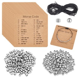 UNICRAFTALE Stainless Steel Morse Code Bracelet Making Kit 200Pcs Round Spacer Beads 200Pcs Long Tube Beads 10Pcs Morse Code Decoding Card and Waxed Cord for DIY Bracelet Jewelry Making