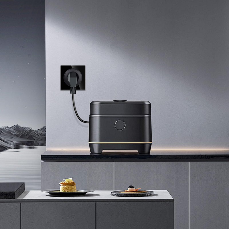 JIMEIDA Socket Glass Black with Hook 16 Amp Schuko Socket