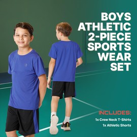 Essenclo Boys Athletic Shorts and Performance T-Shirt Crew Neck Boy Clothes Set, Summer Kids Outfit Size 3-16 (2 Pcs Set) - E1002 - Purple - 13-14