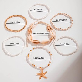 Winshyy Bohemian 7 PCS Colorful Beaded Seashell Starfish Bracelet Set Beach Jewelry for Women Summer Beach Bracelets Adjustable Healing Bracelet Jewelry Accessories-Gold