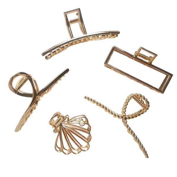 Magno Hair Clip, Large, Hair Clip, Hair Clip, Firm, Hair Accessories, Set of 5 (Gold)