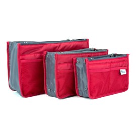Periea 'Chelsy' Set of 3 Handbag Organiser Inserts - Women's Travel Cosmetic Bags with Zipper Closure - Expandable Liner Pouches (Small, Medium and Large) - Red