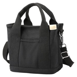 Aquamie Small Mini Tote Bag with Dividers, Zipper, Shoulder, Cross-body Canvas, 2-way (Black)