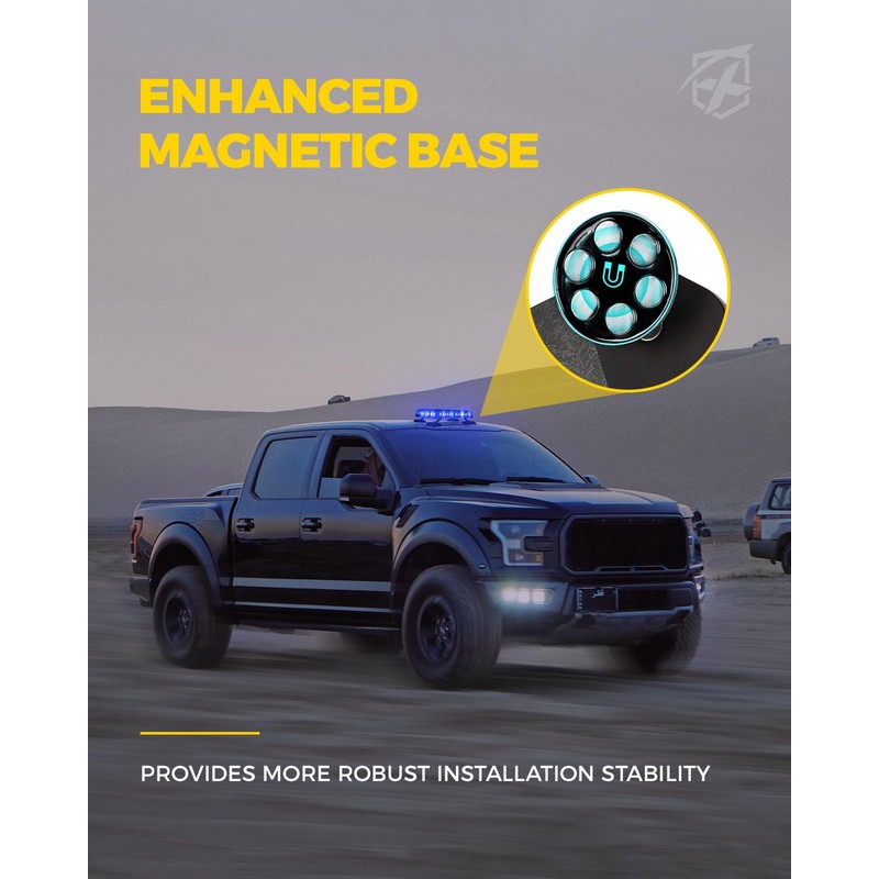 Xprite Amber Rooftop Emergency Strobe Light Bar, Beacon Safety Flashing