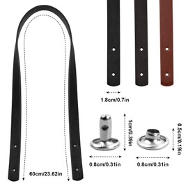 Laughhe Bag Handle, PU Shoulder Straps, Leather Bag Handles, Pack of 2, Length 60 cm, 2 cm Wide, Replacement Handbag Strap Handbag Handles with Rivets (Black)