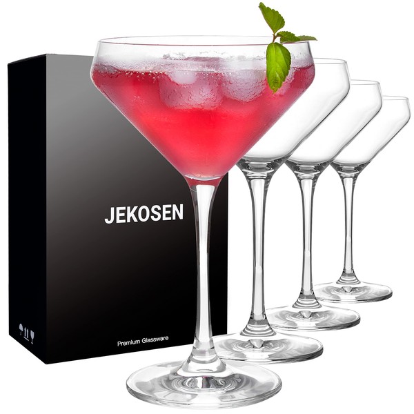 JEKOSEN Crystal Martini Cocktail Glasses 11 Ounce Set of 4 With Premium Gift Box Premium Strong Lead-Free Clear