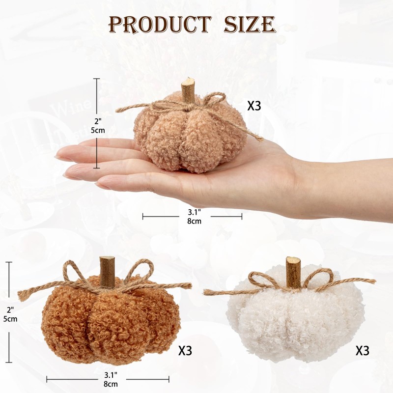 Oairse 9pcs Plush Pumpkins Fall Decorations Mini Artificial Pumpkins with