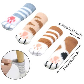 Pack of 16 Furniture Socks, Knitted Chair Socks, Furniture Leg Cap, Chair Socks, Thick Chair Socks, 4 Patterns, Anti-Scratch, Anti-Noise, Cat Paw, Elastic Fabric Furniture Feet for Table, Door Handle