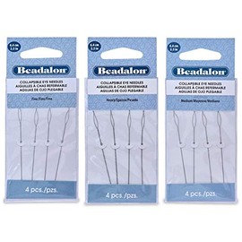 3 Packs - Beadalon Collapsible Eye Needles 2.5 Fine, Medium & Heavy - 4pcs/pk - Total 12 Needles (in Rigid Pak TM Mailer)