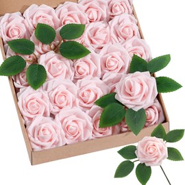 BLISOUL Artificial Flowers Real Looking Rose 25pcs Foam Rose with Stems Eternal Fake Rose for Wedding Home Decor Bridal Shower DIY Decoration Table Centerpieces, Floral Arrangements, Light Pink