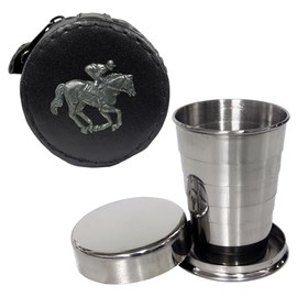 Knight 2oz Collapsible Drinking Cup with Leather Horse and Jockey Case
