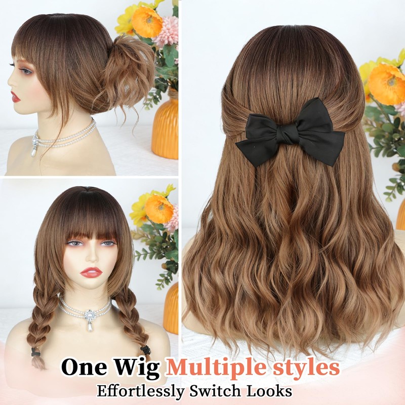 Layered Brown Blonde 4x4 Realistic Scalp Wig with Bangs for