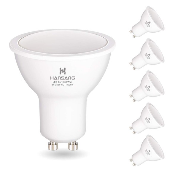 hansang GU10 LED Bulbs Warm White(3000K),LED 6 Watt Equivalent 50W Halogen, 85-265VAC, 550 Lumens,RA>80,120° Beam Angle Frosted MR16 Shape GU10 Bulb, Recessed Light,Spotlight Non Dimmable 6 Pack