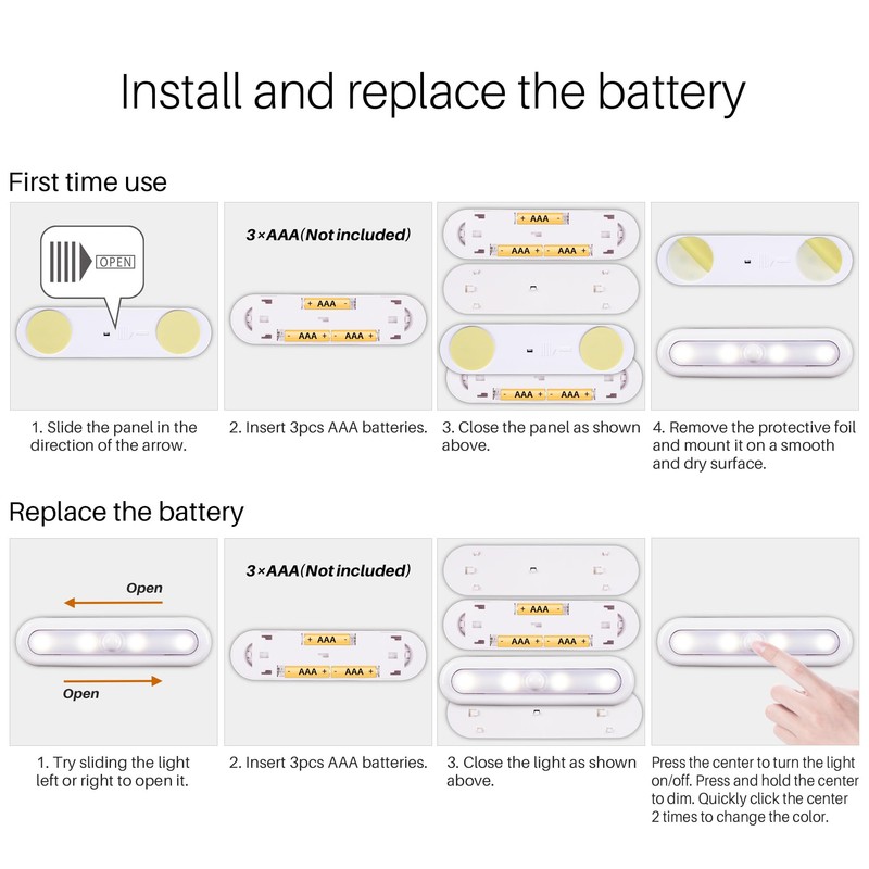 STAR-SPANGLED 3 Pack 7” Dimmable Push Tap Lights, Stick on