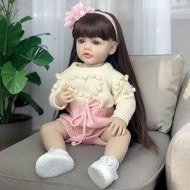 FALVIA 22 Inch Lifelike Reborn Toddler Baby Dolls Girl Full Body Realistic Adorable Reborn Girl with Long Hair for Birthday Gifts