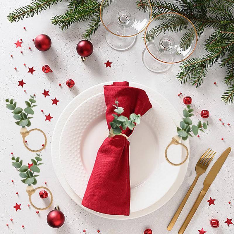 Pack of 6 Napkin Rings, Eucalyptus Napkin Ring, Rustic Napkin