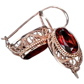 18K Rose Gold Plated Filigree Drop Dangle Earrings, Red Crystal Zirconia, 35mm Drop, with Razzberry Gift Pouch