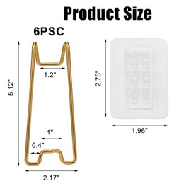 Nirxxiy 6 Pcs Picture Frame Stands - Stainless Steel Self-Adhesive Easel for 5.9 to 10.2 inch Picture Frame Easel (Gold, 5.12”x2.17”)