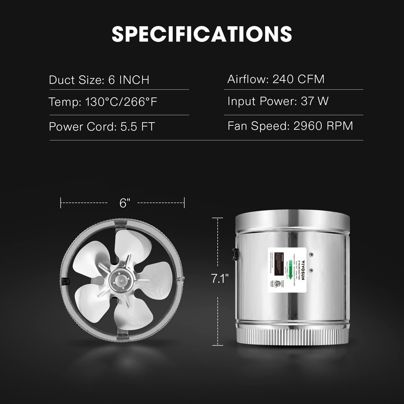 VIVOSUN 6 Inch Inline Duct Fan 240 CFM, HVAC Exhaust