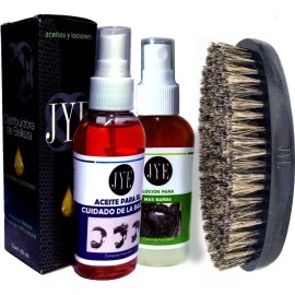 JYE Kit 1 Locion Mas Barba 1 Aceite Cuidado Y Cepillo Negro Jye