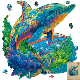 MYS Aurora Wooden Puzzles, Dolphin Jigsaw Puzzles 200 Pieces, Unique Shaped Wooden Puzzles for Adults and Kids, Family Game 11.4x11 Inch