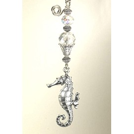 Silvery Raised Seahorse with Crystal Clear Faceted Glass Ceiling Fan Pull / Light Pull Chain