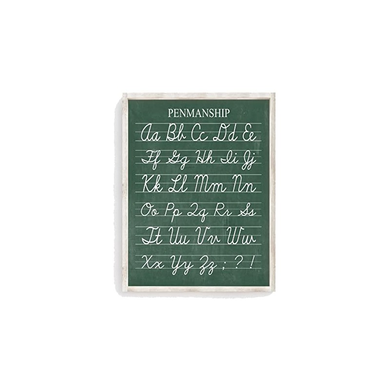 Vintage Cursive Alphabet Penmanship Classroom Distressed Green Chalkboard Unframed Print
