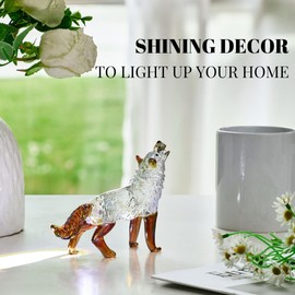 DLXK Crystal Glass Wolf Figurine Brown Howling Wolf Statue Hand Blown Glass Animal Sculpture Collectible Paperweight