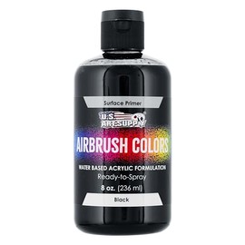 U.S. Art Supply Black Surface Primer Airbrush Paint, 8 oz - Ready-To-Spray, Water-Based Acrylic Polyurethane - Artist Multi-Surface Priming, Plastic, Metal, Canvas, Wood - Craft, Hobby Model Modeling