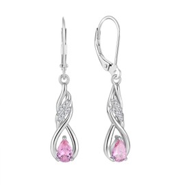 Aprila Women 925 Sterling Silver Infinity Leverback Drop Dangle Earrings with 4 * 6mm 5A Cubic Zirconia October Birthstone Tourmaline Color Jewelry for Her