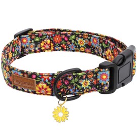 Faygarsle Floral Dog Collar for Girls and Female Dogs Soft and Fancy Pet Collar with Flower Design Ideal Black Dog Collar for Small Medium Large Dogs S