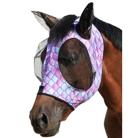 Harrison Howard Stretch Fly Mask with Forelock Opening and Patterns Comfortable Breathable Snug Fitting Horse Fly Mask Fish Scale M