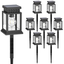 AYTPU 8 Pack Solar LED Stake Lights Outdoor Waterproof for Pathway Garden Yard Patio Driveway, Solar Walkway Lights Auto On/Off, Warm White, Up to 8H Lighting