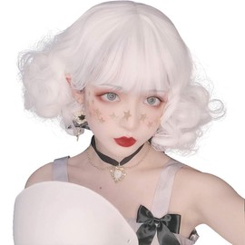 Wig, Lolita, Harajuku Style, GAL Type, Heat Resistant Wig, Cosplay, Everyday (White) Short Bob, Curly Hair, Gothic Lolita, Forest Girl, Dream Cute, Princess, Small Face, Women's, Party, Costume, Wig