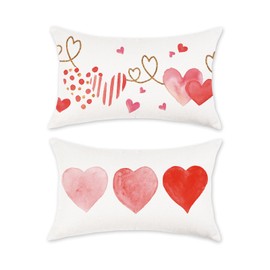TAJWE Valentine Pillow Covers 12x20 Inch Set of 2 Red Pink Love Heart Pillow Cases Valentine’s Day Wedding February Holiday Farmhouse Decorative Cushion Covers for Sofa Couch Home Decor