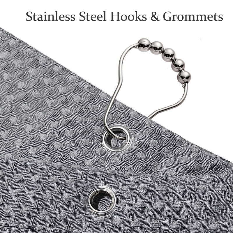 LOOENM Shower Curtain with Waterproof Coating, Waffle Fabric Shower Curtain