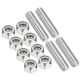 PATIKIL 4Pcs 3/8"-16x40mm Threaded Rods with Hex Nuts, 304 Stainless Steel Fully Threaded Rod Right Hand Threads with 8Pcs Nylon Insert Lock Nut for Clamps Hangers U-Bolt, Silver Tone