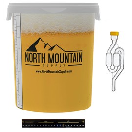 North Mountain Supply 8 Gallon Graduated Fermenting Bucket with Twin Bubble Airlock, Grommet & Thermometer