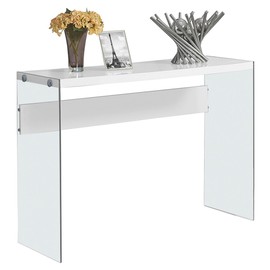 Monarch specialties , Console Sofa Table, Tempered Glass, Glossy White, 44"L