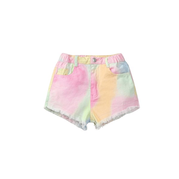 MakeMeChic Girl's Jean Shorts Tie Dye High Elastic Waist Raw