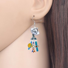 SHIGIE Acrylic Teacher's Day Novelty UFO Alien Outer Space Earrings Dangle Telescope Satellite Planets Charms Gifts For Women (Grey)