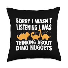 Dinos Chicken Nuggets Pattern | Funny Realistic Dino Throw Pillow