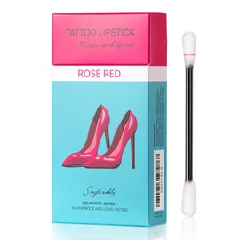 Beyamis 20 unids/Caja Tatuaje lápiz Labial algodón hisopo Tinte de Labios Impermeable de Larga duración Antiadherente Taza portátil Maquillaje de Labios Rose Red
