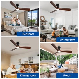 Depuley 52-Inch Ceiling Fans with Lights: Walnut 3 Blade Flush Mount Low Profile Ceiling Fan for Bedroom - Dimmable Indoor Outdoor Fan with Remote APP Control Ultra Quiet DC Motor Timer