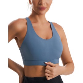 RUNNING GIRL Sports Bra for Women, Criss-Cross Back Padded Strappy Sports Bras Medium Support Yoga Bra with Removable Cups (2575-Blue, M)