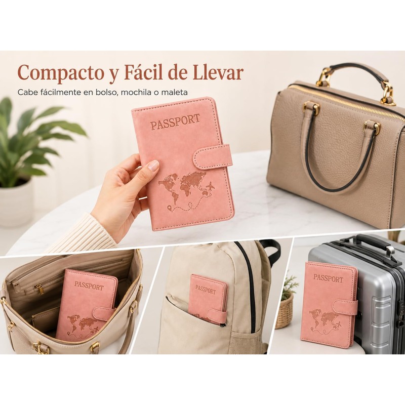 Porta Pasaporte con Bloqueo RFID y Cierre Magnético, Organizador de