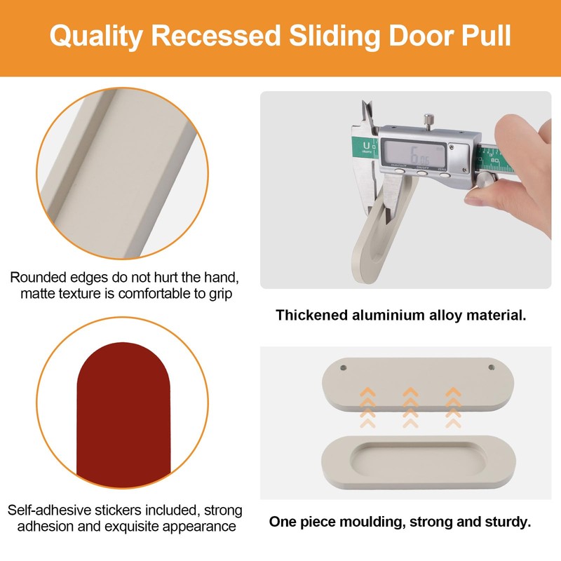 MOROBOR Self-Stick Oval Sliding Door Pulls, 2pcs Cashmere Gray Aluminum